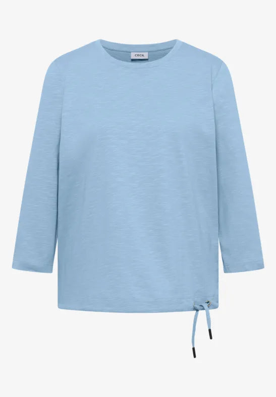 CECIL Slub Yarn 3/4 Sleeve Tee Shirt | Blue 325676