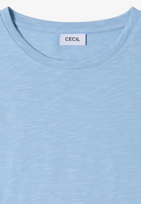 CECIL Slub Yarn 3/4 Sleeve Tee Shirt | Blue 325676