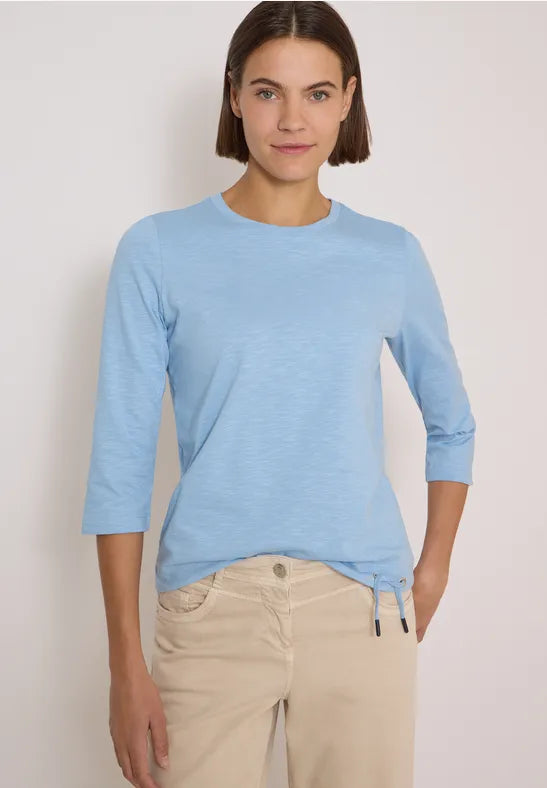 CECIL Slub Yarn 3/4 Sleeve Tee Shirt | Blue 325676