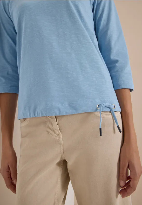 CECIL Slub Yarn 3/4 Sleeve Tee Shirt | Blue 325676