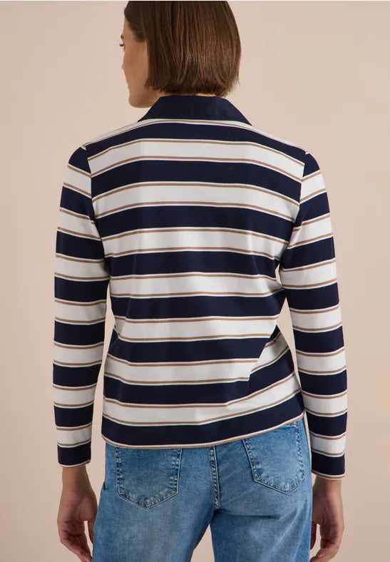 Cecil Striped Cotton Polo Jersey Shirt | Dark Blue 325892