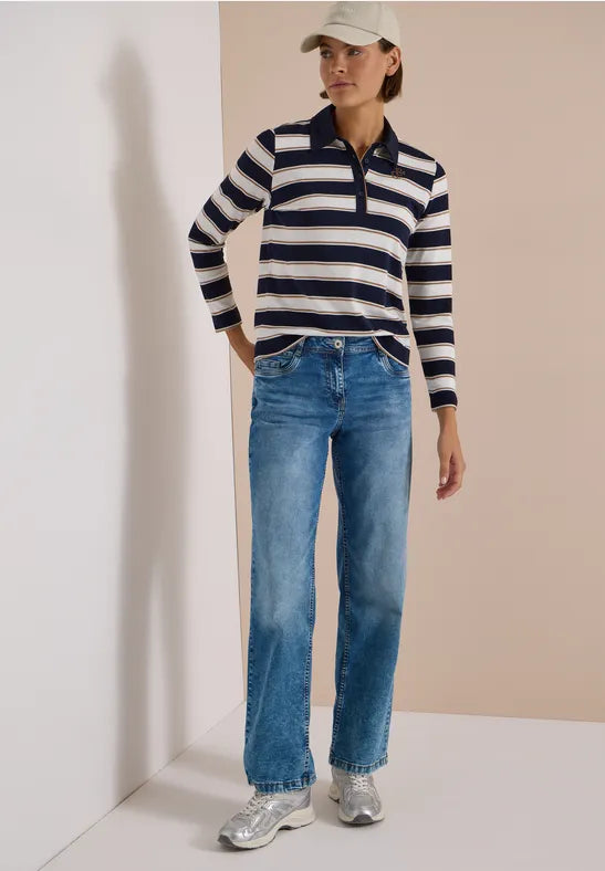 Cecil Striped Cotton Polo Jersey Shirt | Dark Blue 325892