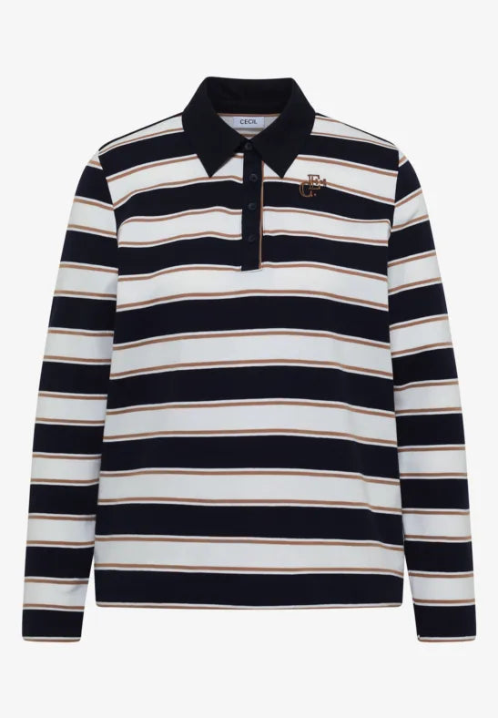 Cecil Striped Cotton Polo Jersey Shirt | Dark Blue 325892