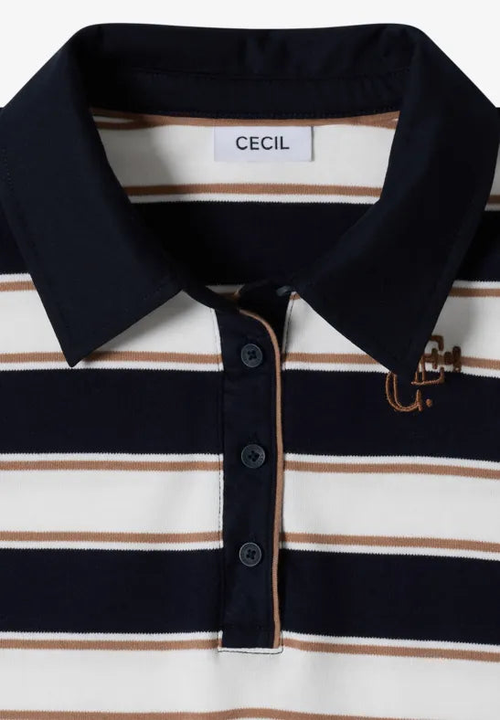 Cecil Striped Cotton Polo Jersey Shirt | Dark Blue 325892