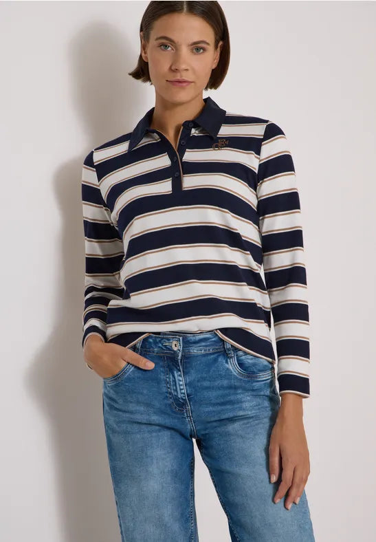 Cecil Striped Cotton Polo Jersey Shirt | Dark Blue 325892