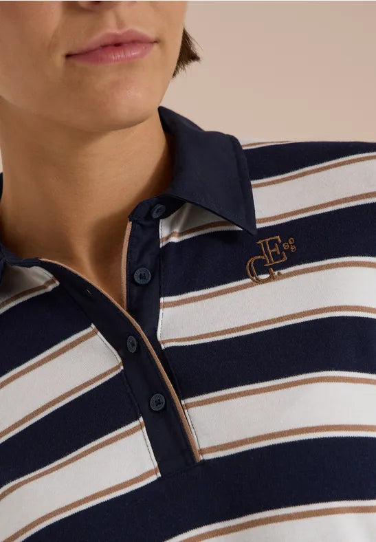 Cecil Striped Cotton Polo Jersey Shirt | Dark Blue 325892