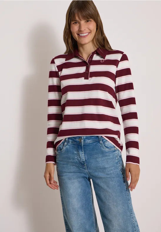 Cecil Striped Cotton Polo Jersey Shirt | Wine 325892