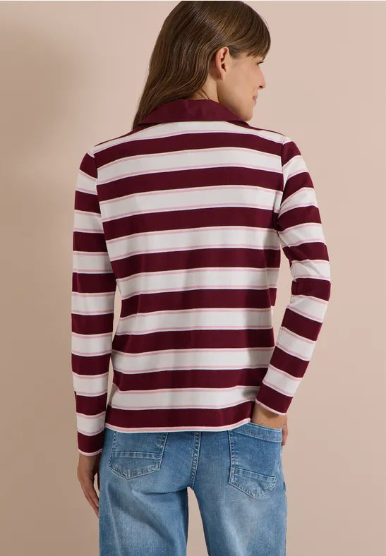 Cecil Striped Cotton Polo Jersey Shirt | Wine 325892