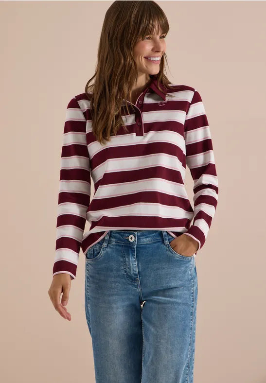 Cecil Striped Cotton Polo Jersey Shirt | Wine 325892