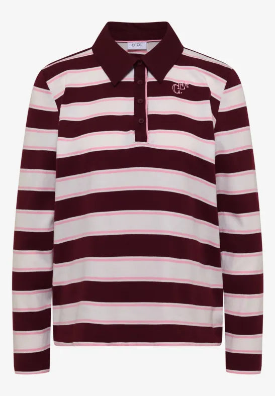 Cecil Striped Cotton Polo Jersey Shirt | Wine 325892