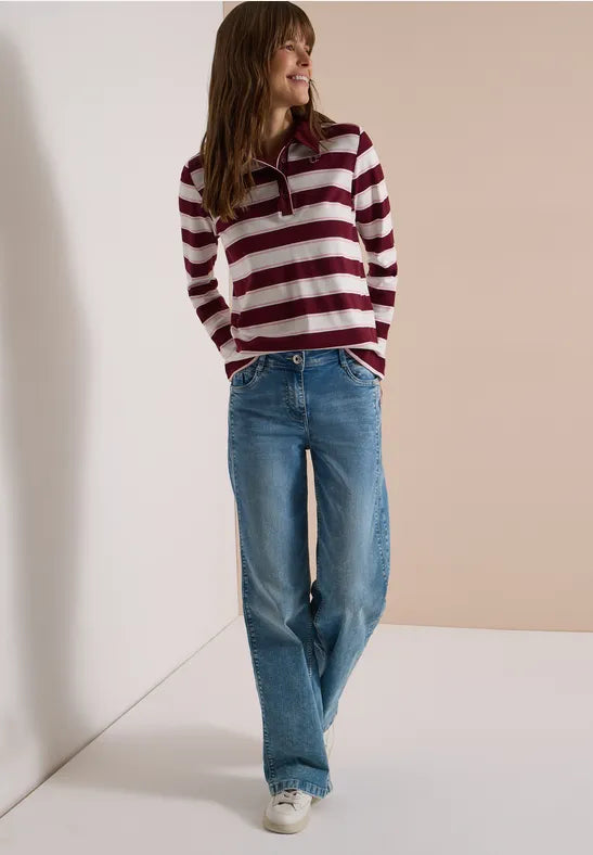Cecil Striped Cotton Polo Jersey Shirt | Wine 325892
