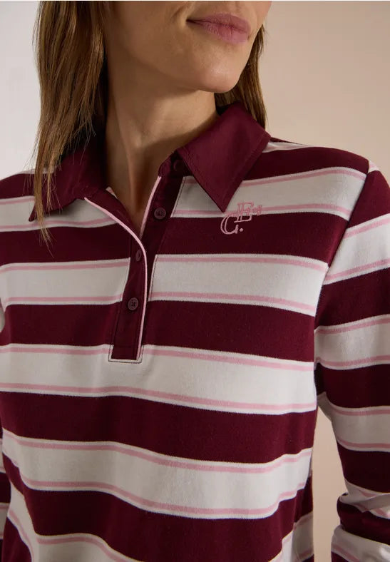 Cecil Striped Cotton Polo Jersey Shirt | Wine 325892