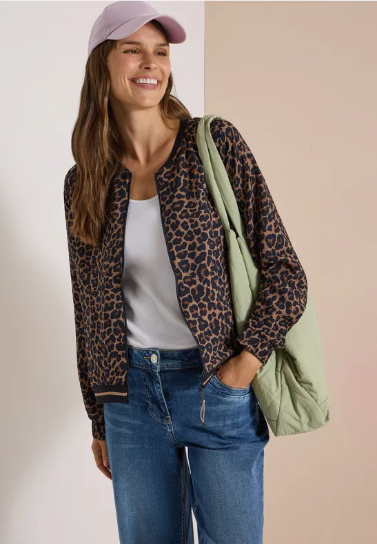 CECIL Animal Print Light Zip Jacket | Mocha 346841