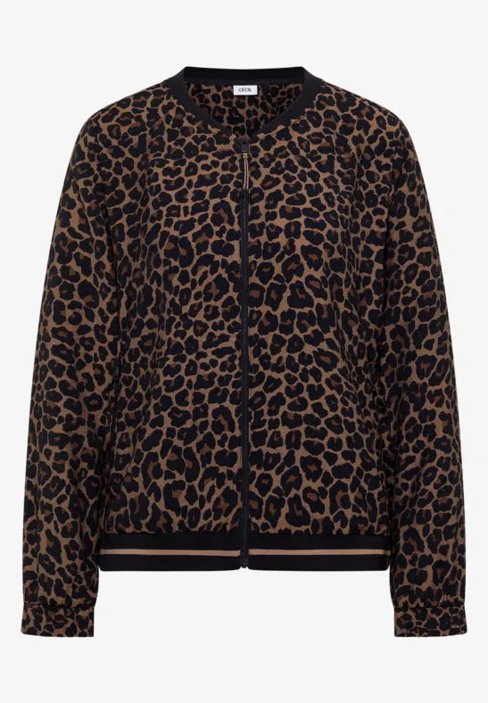 CECIL Animal Print Light Zip Jacket | Mocha 346841