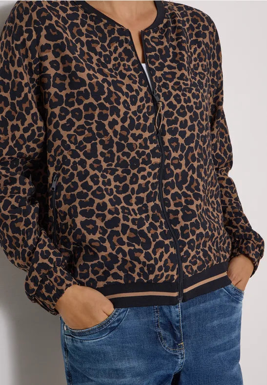 CECIL Animal Print Light Zip Jacket | Mocha 346841