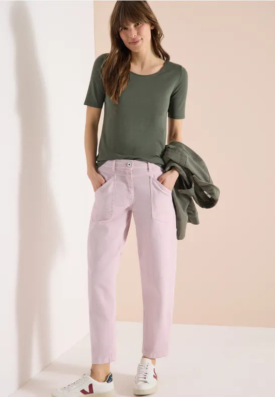 CECIL High Waist Barrel Leg Jeans | Light Blush Rose 380788