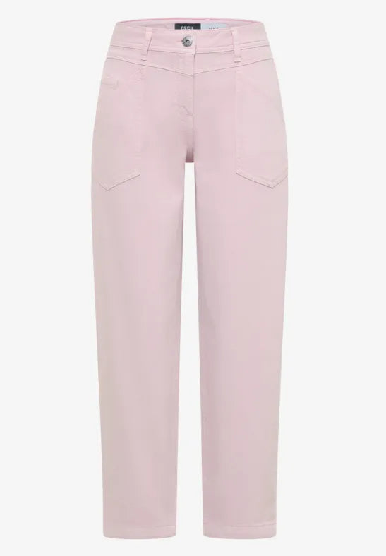 CECIL High Waist Barrel Leg Jeans | Light Blush Rose 380788