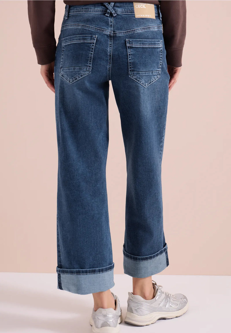 CECIL Wide Turn Up Jeans | Med Blue 380794