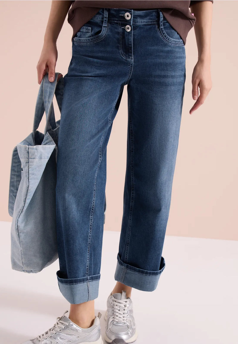 CECIL Wide Turn Up Jeans | Med Blue 380794
