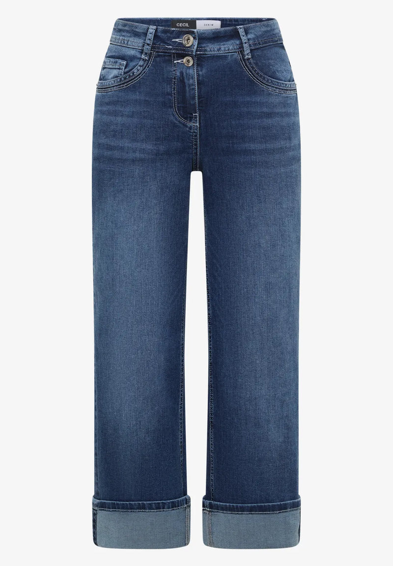 CECIL Wide Turn Up Jeans | Med Blue 380794