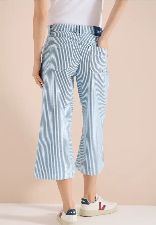 CECIL Wide Flared Leg Stripe Jeans| Med Blue 380795