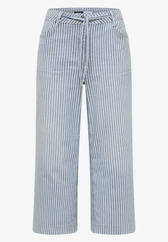 CECIL Wide Flared Leg Stripe Jeans| Med Blue 380795
