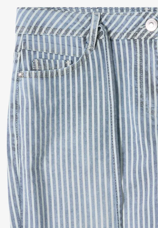 CECIL Wide Flared Leg Stripe Jeans| Med Blue 380795