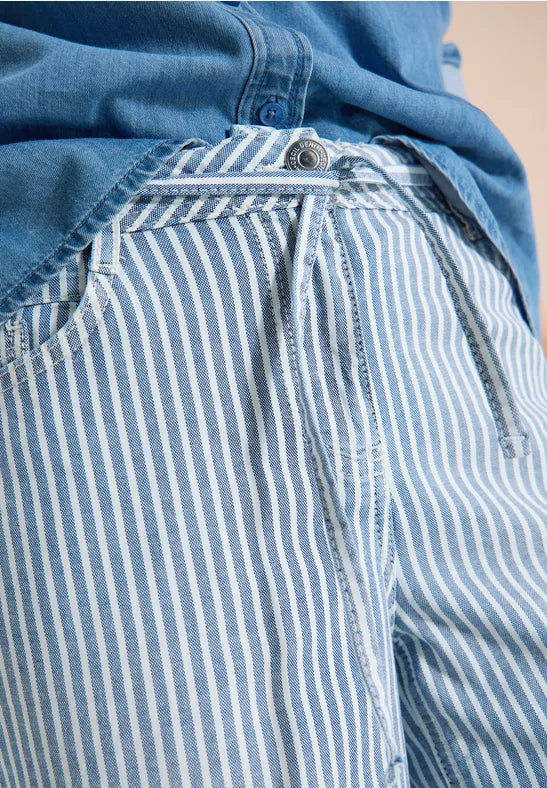 CECIL Wide Flared Leg Stripe Jeans| Med Blue 380795