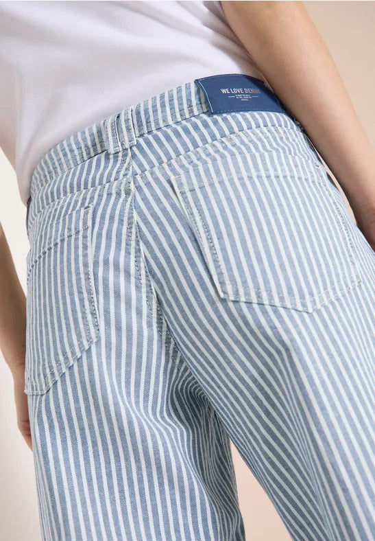 CECIL Wide Flared Leg Stripe Jeans| Med Blue 380795