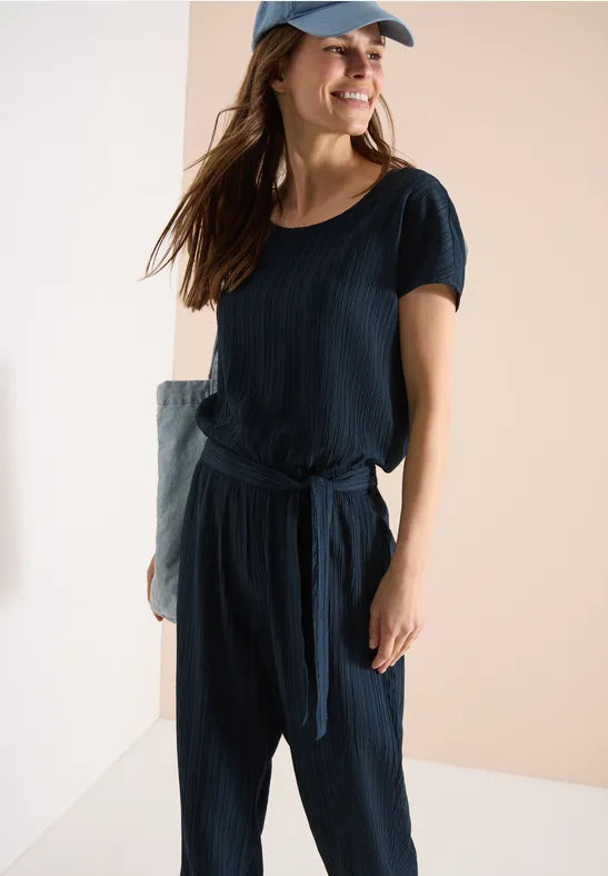 CECIL Summer Structure Viscose Blend Jumpsuit | Dark Blue 380804