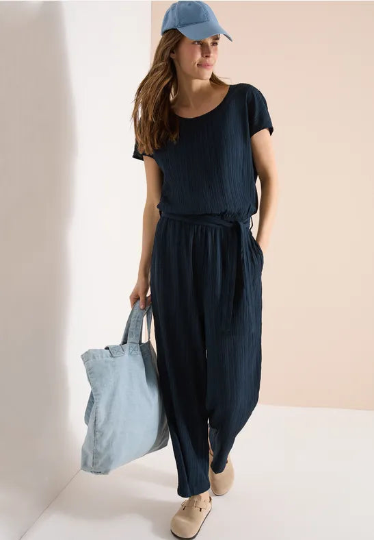 CECIL Summer Structure Viscose Blend Jumpsuit | Dark Blue 380804