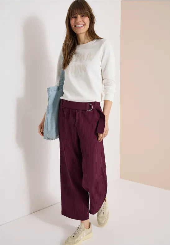 CECIL High Waist Wide Leg Trousers in a Loose Fit | Grape 380812