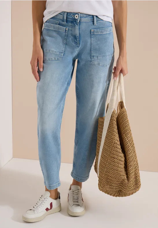 CECIL Scarlett Barrel Leg High Waist Jeans | Light Blue Wash 381335