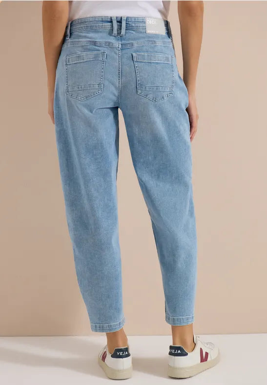 CECIL Scarlett Barrel Leg High Waist Jeans | Light Blue Wash 381335