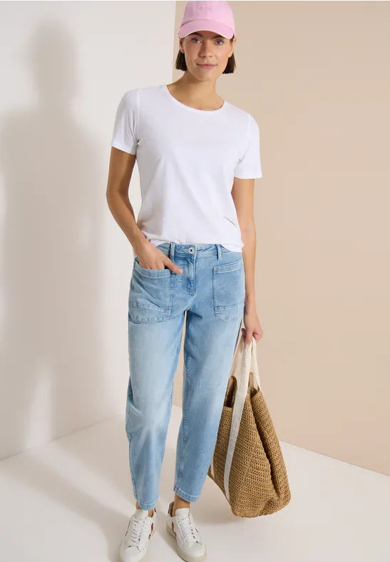 CECIL Scarlett Barrel Leg High Waist Jeans | Light Blue Wash 381335