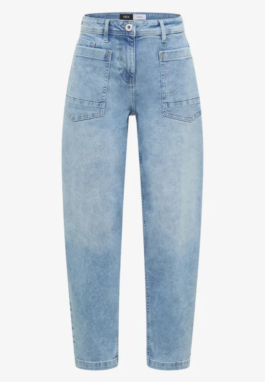 CECIL Scarlett Barrel Leg High Waist Jeans | Light Blue Wash 381335