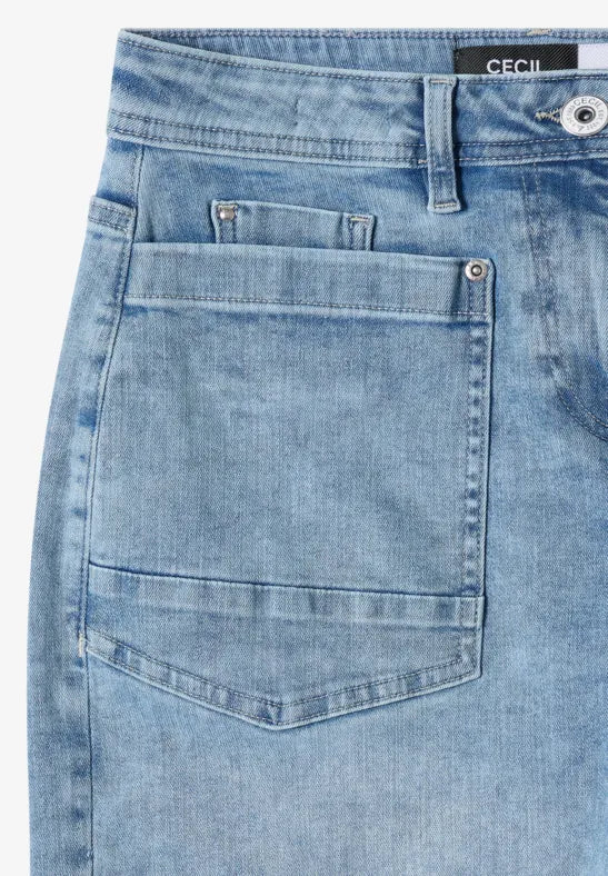 CECIL Scarlett Barrel Leg High Waist Jeans | Light Blue Wash 381335