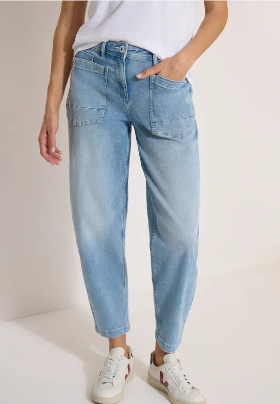 CECIL Scarlett Barrel Leg High Waist Jeans | Light Blue Wash 381335