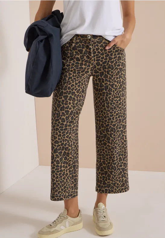 CECIL Animal Print Wide Leg Jeans | Mocha 381373