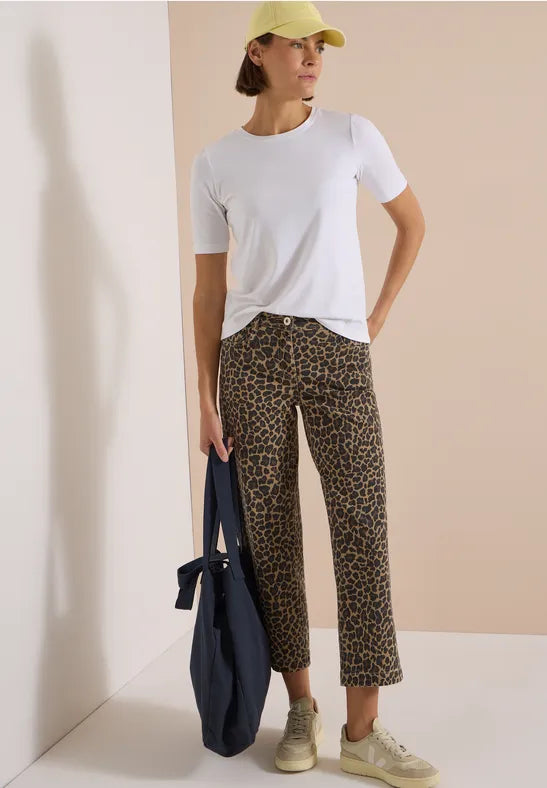 CECIL Animal Print Wide Leg Jeans | Mocha 381373