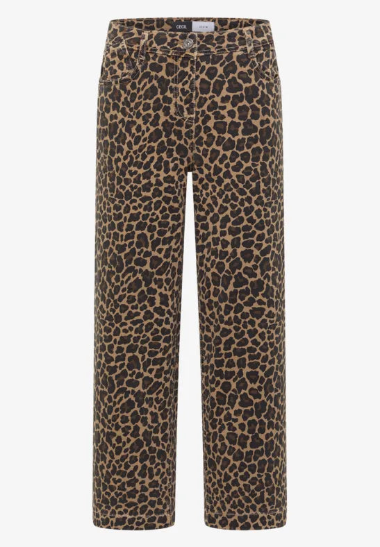 CECIL Animal Print Wide Leg Jeans | Mocha 381373