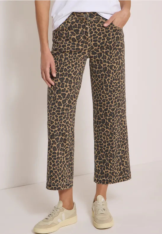 CECIL Animal Print Wide Leg Jeans | Mocha 381373