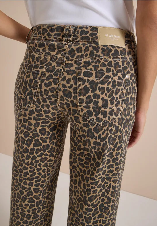 CECIL Animal Print Wide Leg Jeans | Mocha 381373
