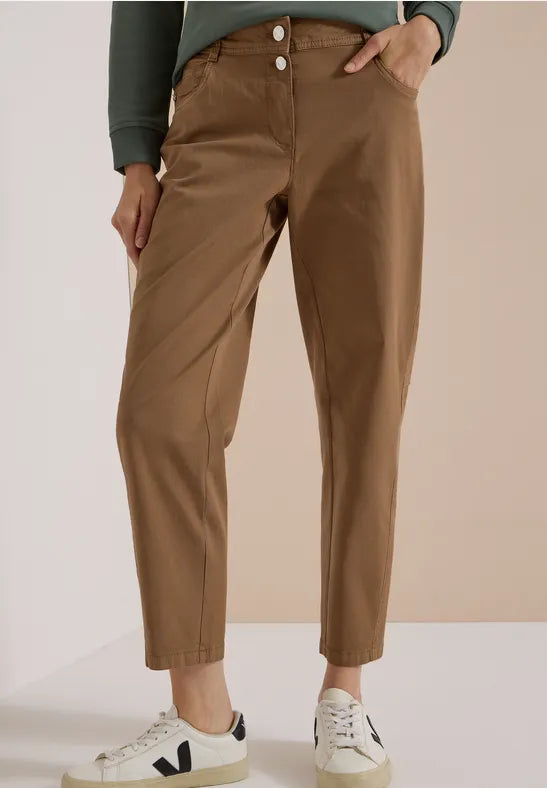 CECIL Scarlett Washed-Look Barrel Leg Trousers | Mocha 381389