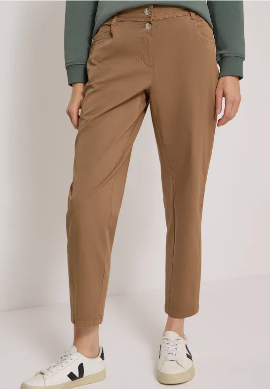 CECIL Scarlett Washed-Look Barrel Leg Trousers | Mocha 381389