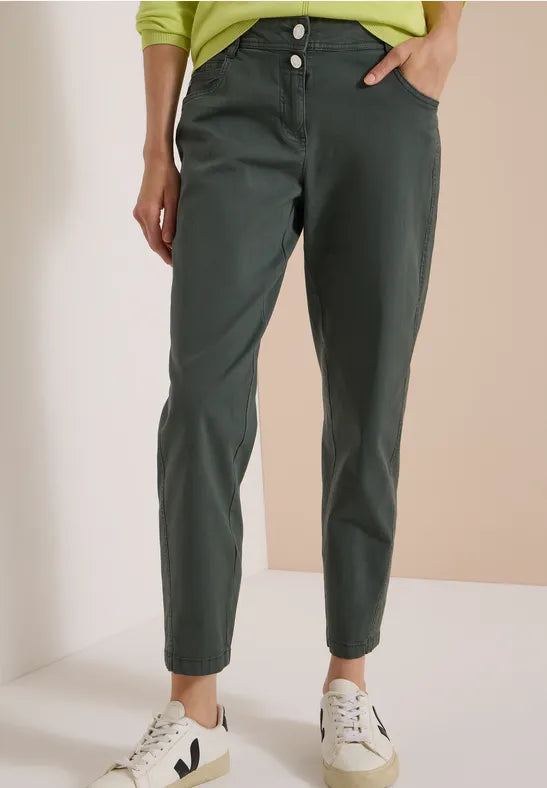 CECIL Scarlett Washed-Look Barrel Leg Trousers | Olive 381389