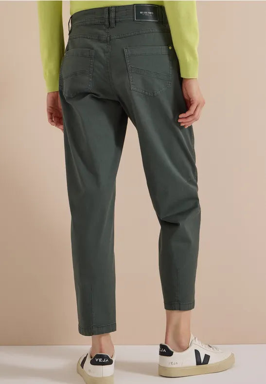 CECIL Scarlett Washed-Look Barrel Leg Trousers | Olive 381389
