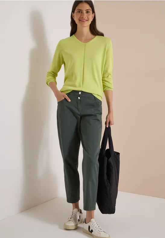 CECIL Scarlett Washed-Look Barrel Leg Trousers | Olive 381389