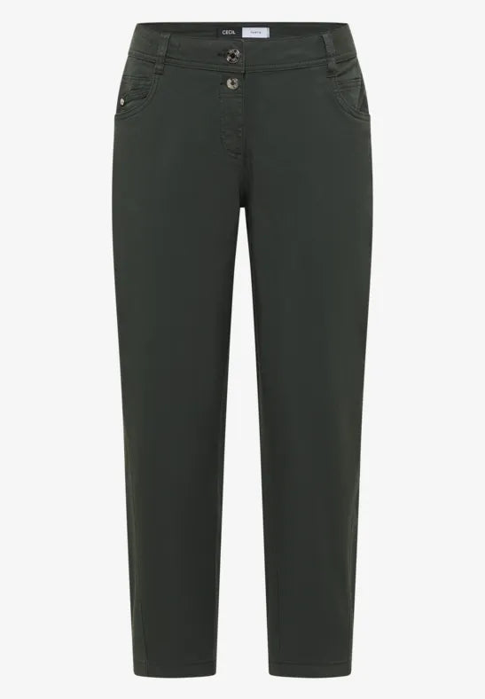 CECIL Scarlett Washed-Look Barrel Leg Trousers | Olive 381389