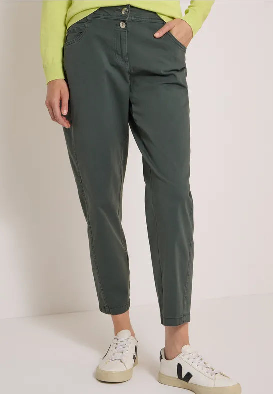 CECIL Scarlett Washed-Look Barrel Leg Trousers | Olive 381389